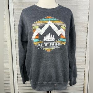 PRAIRIE MOUNTAIN Utah Wasatch Mountains Crewneck Sweatshirt Charcoal Gray-Medium